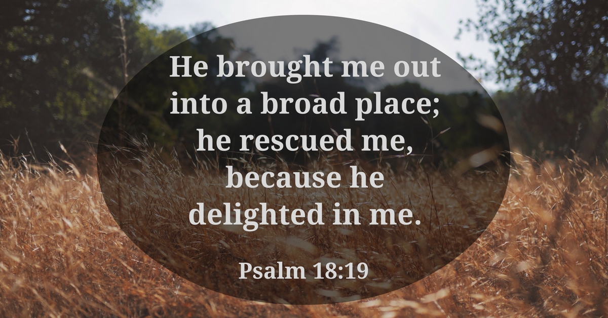 He brought me out into a broad place; he rescued me, because he delighted in me.